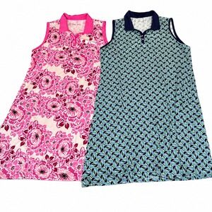 Court Haley Polo Dress Women Large Pink Blue 2 Pack Floral Geometric Sleeveless